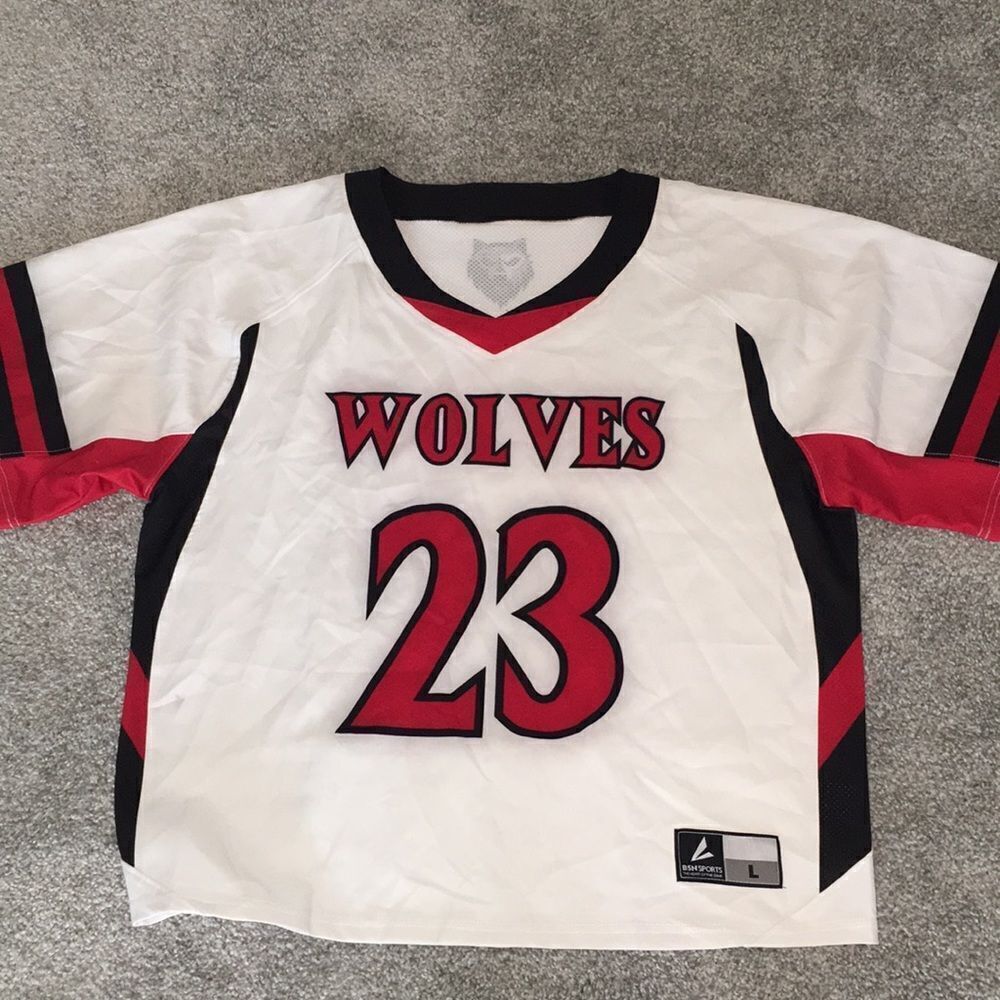 Ridgemont Wolves #23 Syracuse NY Lacrosse LAX Team issue jersey size L wolf